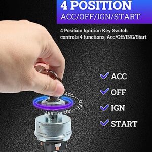 Zlirfy Ignition Key Switch,4-Position 12v Ignition Key Switch,Universal Starter Switch,Compatible with Car,Trailer, Tractor, Truck, Forklift, Caterpillar, Agricultural,Acc/Off/IGN/Start