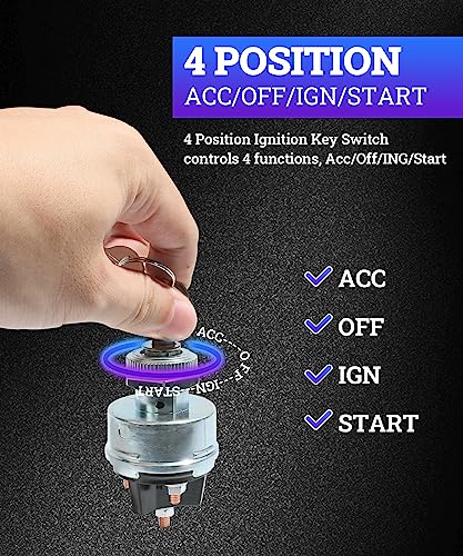 Zlirfy Ignition Key Switch,4-Position 12v Ignition Key Switch,Universal Starter Switch,Compatible with Car,Trailer, Tractor, Truck, Forklift, Caterpillar, Agricultural,Acc/Off/IGN/Start