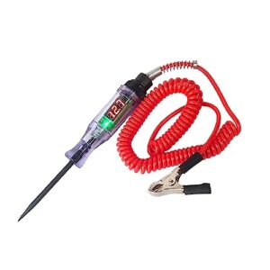 sodcay 1 pc car digital electric pen, 6v-12v-24v dc car circuit tester light, test light with 5.9ft extended spring wire, car truck vehicle circuits low voltage tester probe (red)