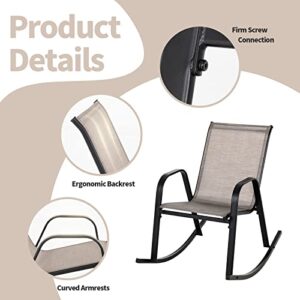 Tangkula Patio Rocking Chair Set of 2, Outdoor Ergonomic Rockers with Breathable Fabric Seat, Gentle Rocking Function, Sturdy Metal Rocker for Front Porch, Backyard, Garden (1, Brown)