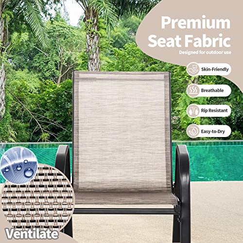 Tangkula Patio Rocking Chair Set of 2, Outdoor Ergonomic Rockers with Breathable Fabric Seat, Gentle Rocking Function, Sturdy Metal Rocker for Front Porch, Backyard, Garden (1, Brown)