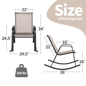 Tangkula Patio Rocking Chair Set of 2, Outdoor Ergonomic Rockers with Breathable Fabric Seat, Gentle Rocking Function, Sturdy Metal Rocker for Front Porch, Backyard, Garden (1, Brown)