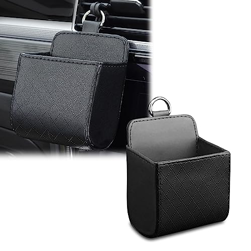 Fogfar 1 PC Car Air Vent Storage Bag, Car Leather Multi-Functional Box, Used for Mobile Phones, Key Racks, Sunglasses Storage Boxes, Suitable for Most Cars (Black)