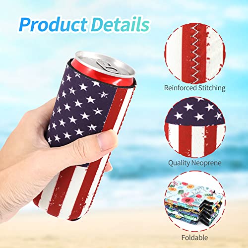 12pcs Neoprene Slim Beer Can Cooler Tall Stubby Holder Foldable Stubby Holders Beer Cooler Bags Fits 12oz Slim Energy Drink & Beer (Fashion Style(12Pack))