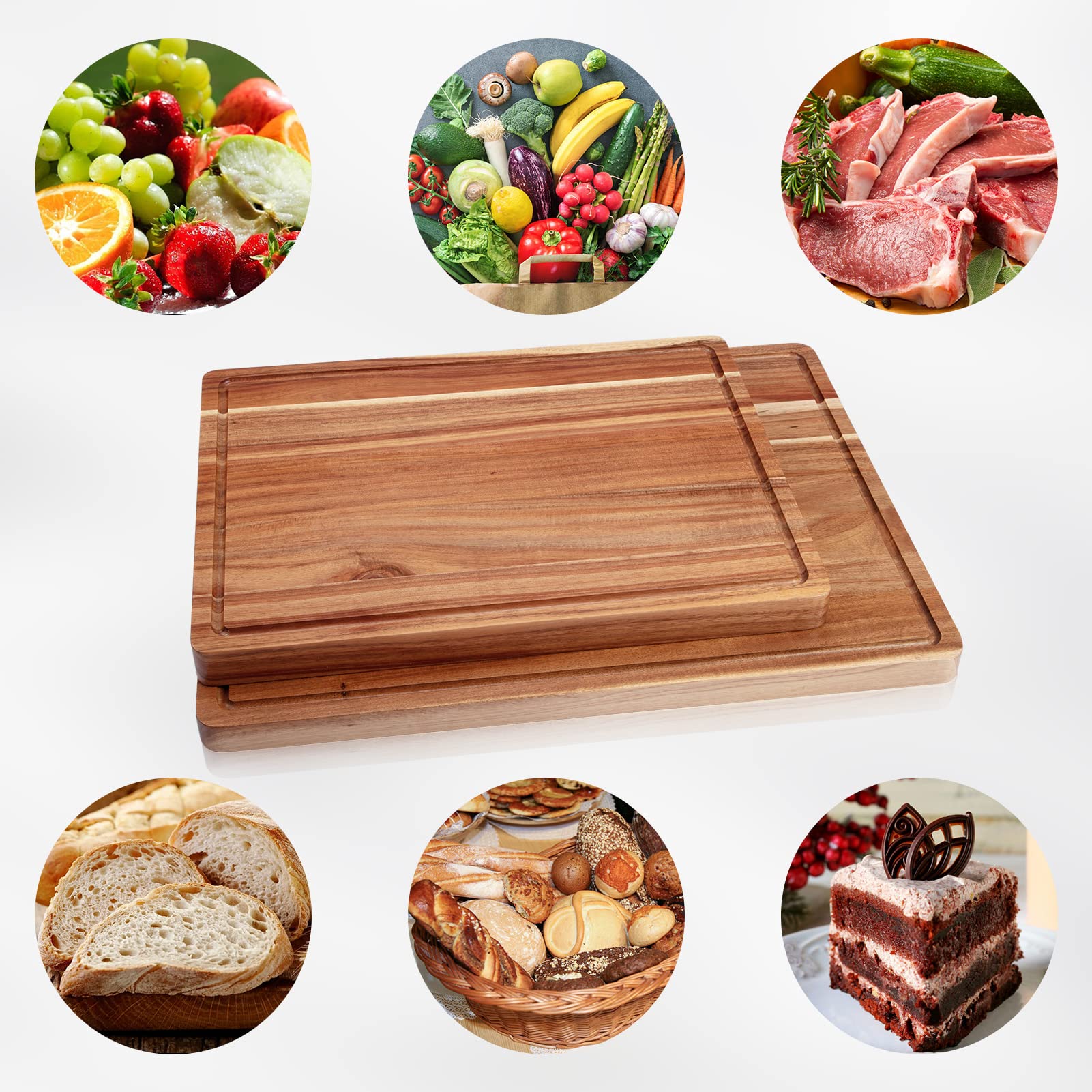 Extra Large Acacia Wood Cutting Board, 24x18 Inch Large Butcher Block Chopping Board with Handle and Juice Groove, Carving Board for Turkey, Meat, Vegetables, BBQ