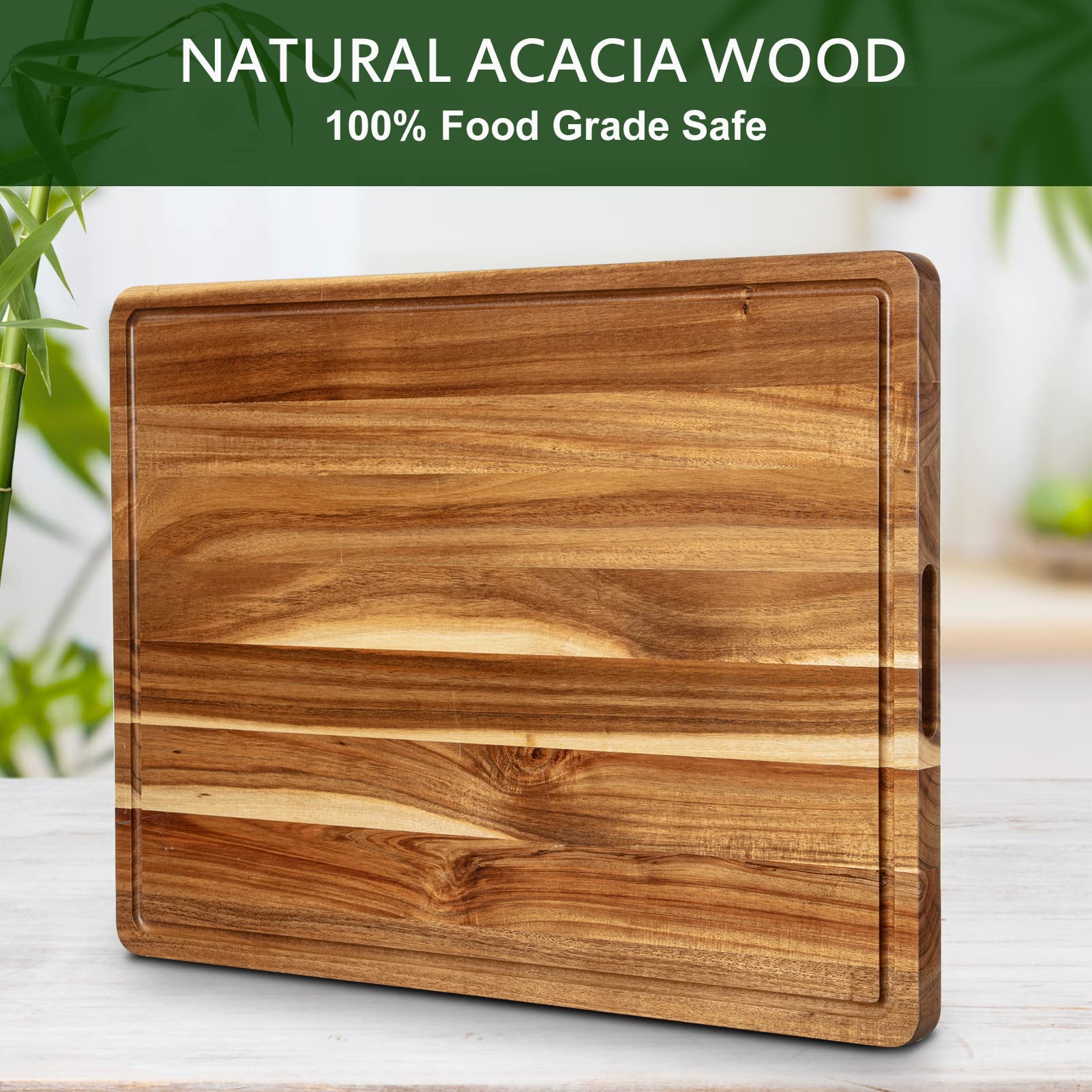 Extra Large Acacia Wood Cutting Board, 24x18 Inch Large Butcher Block Chopping Board with Handle and Juice Groove, Carving Board for Turkey, Meat, Vegetables, BBQ