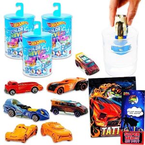 hot wheels color reveal toy cars playset - bundle with 6 hot wheels reveal cars, plus need4speed tattoos, more | hot wheels gift set for kids