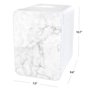 PERSONAL CHILLER Portable Mini Fridge Cooler and Warmer, 4 Liter Capacity Chills Six 12 oz Cans, Snacks, and Skincare Products, 100% Freon-Free, Marble Door