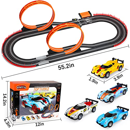 Electric Slot Car Race Track Sets for Boys 6+ Year Old, 4 Slot Cars 1:43 Scale with Headlights, 2 Loops, Lap Counter, 2 Controllers, Dual Racing 2 Player Game, Gifts Toys for Boy Kids Age 6 7 8-12