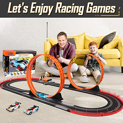 Electric Slot Car Race Track Sets for Boys 6+ Year Old, 4 Slot Cars 1:43 Scale with Headlights, 2 Loops, Lap Counter, 2 Controllers, Dual Racing 2 Player Game, Gifts Toys for Boy Kids Age 6 7 8-12