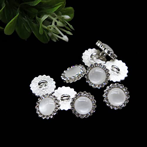 Leekayer Gemstone Buttons10 Pieces Pearl Buttons for Sweaters, Coat Buttons 11.5mm Silver Glass Diamond Buttons for Hat Bag Decoration Buttons Bulk