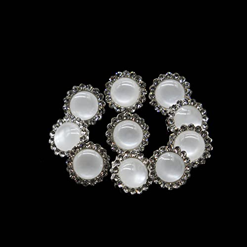 Leekayer Gemstone Buttons10 Pieces Pearl Buttons for Sweaters, Coat Buttons 11.5mm Silver Glass Diamond Buttons for Hat Bag Decoration Buttons Bulk