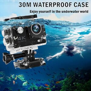 Action Camera 4K30FPS Ultra HD Waterproof Camera,98FT 30M Underwater Cameras and Remote Control 170° Wide Angle Video Recording Sports Cameras with 32G SD Card & 2 Batteries Accessories Kit