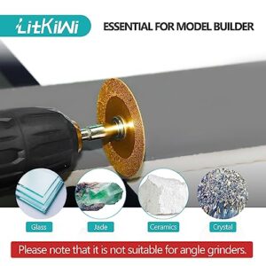 LitKiwi Mini Glasses Cutting Disc,1mm Ultra-Thin Diamond Cutting Blade Wheel,with 2PCS 1/4"Hex Shank,for Cutting Glass, Jade, Crystal, Ceramics and etc.