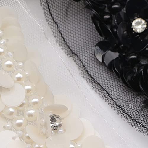 Embroidery Lace Trim Fabric,Decoration Handmade Sewing Accessories,1 Meter Sequin Crystal Lace Ribbon Beaded Flower Lace Trim for Sewing Garment Shoes Bag Decoration Headdress Craft (Color : Black)