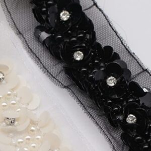 Embroidery Lace Trim Fabric,Decoration Handmade Sewing Accessories,1 Meter Sequin Crystal Lace Ribbon Beaded Flower Lace Trim for Sewing Garment Shoes Bag Decoration Headdress Craft (Color : Black)