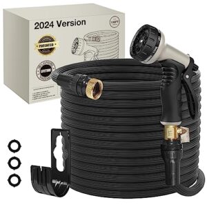 100ft expandable garden hose - 2024 version/new patented, leak-proof water hose with 40 layers of innovative nano rubber, lightweight, durable, no-kink flexible water hose (black)