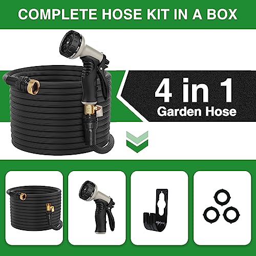 100ft Expandable Garden Hose - 2024 Version/New Patented, Leak-Proof Water Hose with 40 Layers of Innovative Nano Rubber, Lightweight, Durable, No-Kink Flexible Water Hose (Black)