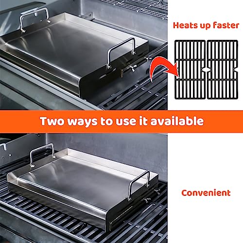 Uniflasy Universal 304 Stainless Steel Griddle Top for Gas Grill, Flat Top Plate 17" x13” for Weber Nexgrill Charbroil Kenmore Cuisinart, Dynaglo and Gas Stove/Charcoal Electric Grill,BBQ Griddle