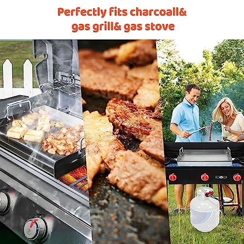 Uniflasy Universal 304 Stainless Steel Griddle Top for Gas Grill, Flat Top Plate 17" x13” for Weber Nexgrill Charbroil Kenmore Cuisinart, Dynaglo and Gas Stove/Charcoal Electric Grill,BBQ Griddle