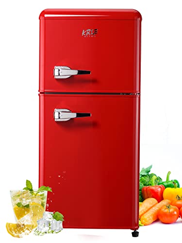 KRIB BLING Compact Refrigerators with Freezer, Mini Fridge with 7 Level Temp Adjustable Thermostat, Small Fridge for Apartment, Office, Basement, Red