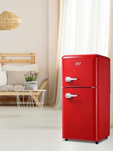 KRIB BLING Compact Refrigerators with Freezer, Mini Fridge with 7 Level Temp Adjustable Thermostat, Small Fridge for Apartment, Office, Basement, Red