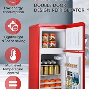 KRIB BLING Compact Refrigerators with Freezer, Mini Fridge with 7 Level Temp Adjustable Thermostat, Small Fridge for Apartment, Office, Basement, Red