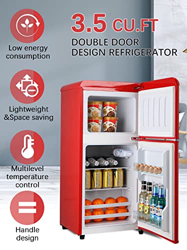 KRIB BLING Compact Refrigerators with Freezer, Mini Fridge with 7 Level Temp Adjustable Thermostat, Small Fridge for Apartment, Office, Basement, Red