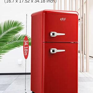 KRIB BLING Compact Refrigerators with Freezer, Mini Fridge with 7 Level Temp Adjustable Thermostat, Small Fridge for Apartment, Office, Basement, Red