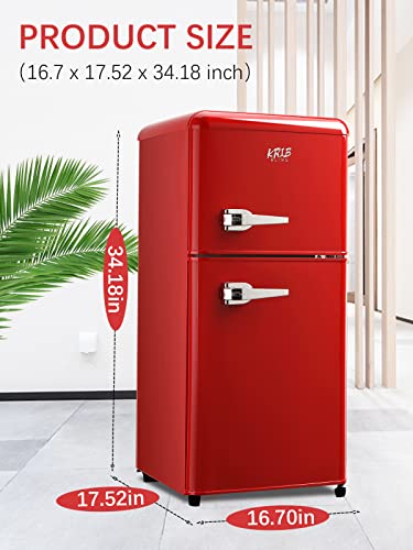 KRIB BLING Compact Refrigerators with Freezer, Mini Fridge with 7 Level Temp Adjustable Thermostat, Small Fridge for Apartment, Office, Basement, Red