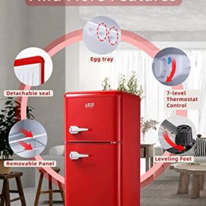 KRIB BLING Compact Refrigerators with Freezer, Mini Fridge with 7 Level Temp Adjustable Thermostat, Small Fridge for Apartment, Office, Basement, Red