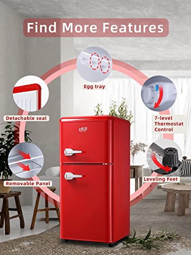 KRIB BLING Compact Refrigerators with Freezer, Mini Fridge with 7 Level Temp Adjustable Thermostat, Small Fridge for Apartment, Office, Basement, Red