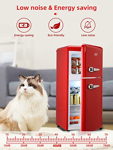 KRIB BLING Compact Refrigerators with Freezer, Mini Fridge with 7 Level Temp Adjustable Thermostat, Small Fridge for Apartment, Office, Basement, Red