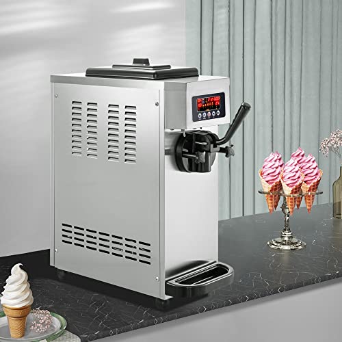 Commercial Ice Cream Maker Single Flavor Commercial Ice Cream Machine 4.7-5.3 Gal/H Soft-Serve Ice Cream Maker, 1800W Countertop Soft Serve Ice Cream Machine, with LCD Panel, Stainless Steel