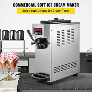 Commercial Ice Cream Maker Single Flavor Commercial Ice Cream Machine 4.7-5.3 Gal/H Soft-Serve Ice Cream Maker, 1800W Countertop Soft Serve Ice Cream Machine, with LCD Panel, Stainless Steel