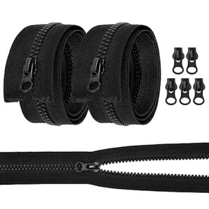 auauy 2 pcs 60cm/23.6inch resin coil zippers with 5 pcs zipper pulls,strong no.5 resin open-ended zips for sewing assorted sizes, diy dressmaking, bags, tailor, craft supplies(black)