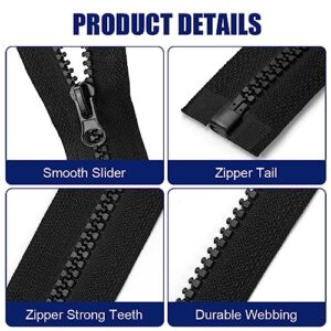 AUAUY 2 PCS 60cm/23.6inch Resin Coil Zippers with 5 PCS Zipper Pulls,Strong No.5 Resin Open-Ended Zips for Sewing Assorted Sizes, DIY Dressmaking, Bags, Tailor, Craft Supplies(Black)