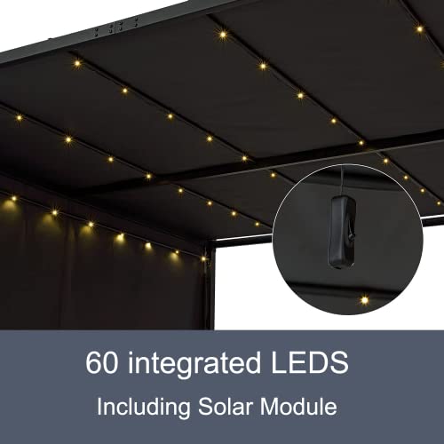 10 x10 Outdoor Pergola with Solar Lights and Adjustable Sun Shade Cover and Retractable Canopy for Backyard Deck Garden (Grey)