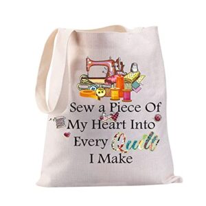 jytapp sewing gift quilter gift i sew my heart into every quilt tote bag sewing accessories bag for quilter sewing lover gift