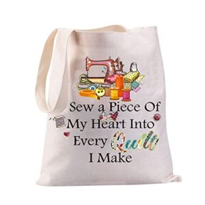 JYTAPP Sewing Gift Quilter Gift I Sew My Heart Into Every Quilt Tote Bag Sewing Accessories Bag For Quilter Sewing Lover Gift