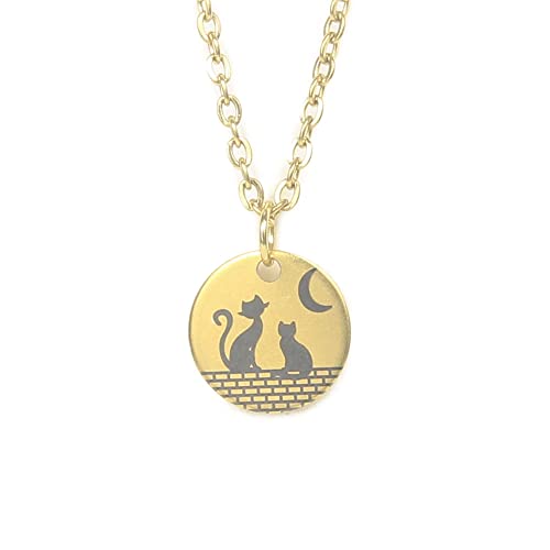 Mother Cat Necklace - Mom Grandmother jewelry with Gift Box (Gold, Mom with 1 Kitten)