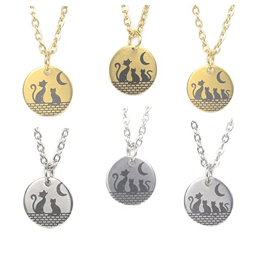 Mother Cat Necklace - Mom Grandmother jewelry with Gift Box (Gold, Mom with 1 Kitten)