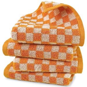 jacquotha checkered hand towels 4 pack - cotton hand towels for kitchen bathroom 29” x 13”, orange