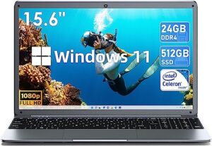 sgin 15.6 inch laptop, 24gb ddr4 512gb ssd windows 11 laptops computer with intel celeron n5095 processor(up to 2.9ghz), fhd 1920x1080, mini hdmi, 2.4/5.0g wifi, webcam, usb 3.0, bluetooth 4.2