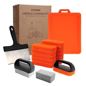 ktuopee griddle cleaning kit for blackstone 18 pieces flat top grill accessories cleaner tool set with scraper, heat-resistant silicone spatula mat with hanger, cleaning brick, scouring pads