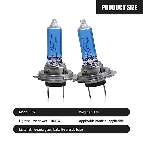 gunhunt 2 PCS H7 Halogen Headlight Bulb, PX26D Lamp Holder White Super Bright Headlamp, 12V 100W High Beam Low Beam Driving Fog Light for Most Cars, SUVs, Trucks