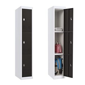 reemoon metal lockers for employees storage cabinet, steel locker with locking for home gym office school garage (black, 3 doors)