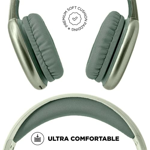 iJoy Ultra Wireless Headphones with Microphone- Rechargeable Over Ear Wireless Bluetooth Headphones with 10Hr Playtime, SD Slot, Backup Wire- Soft Cushion Wireless Headset with Mic (Green)