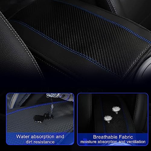 ZKFAR 1 PC Waterproof Armrest Cover Center Console Mat, Fiber Leather Embossing, Four Seasons Universal Armrest Box Mat, Fit for Most Car, SUVs, Truck (Black & Blue)