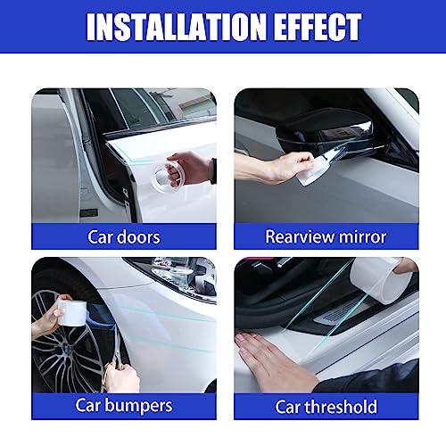 ZKFAR Pack-1 Car Door Edge Trim Protection Film, 2.75In x 32.8Ft Universal Car Door Sill Transparent Anti-Collision Protection Strip, Trunk Anti-Trampling Plate Protection Stickers (White)